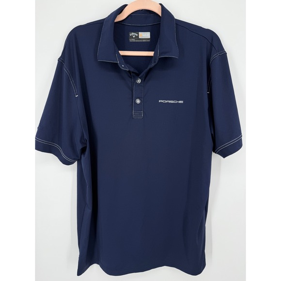 Callaway Polo Shirt Mens Large Navy Blue Porsche Opti-Dri Contrast Stitch